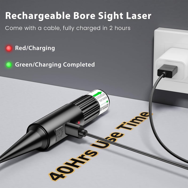 Despwolf USB Rechargeable Bore Sight Laser, 64 Adapters Professional Green Laser Bore Sight Kit, Fit 0.17 to 12GA Calibers, Multiple Caliber Bright Bore Sighter Laser Powerful Support for All Gun, Rifle,Pistol - Image 4